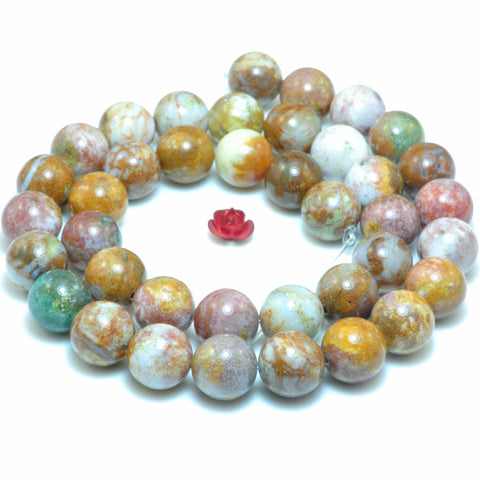 YesBeads Natural Ocean Agate smooth round beads wholesale gemstone jewelry 15"