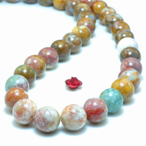 YesBeads Natural Ocean Agate smooth round beads wholesale gemstone jewelry 15"