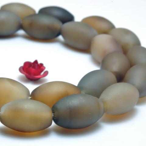 YesBeads Brown Agate matte drum rice beads wholesale gemstone jewelry handmake 8x12mm