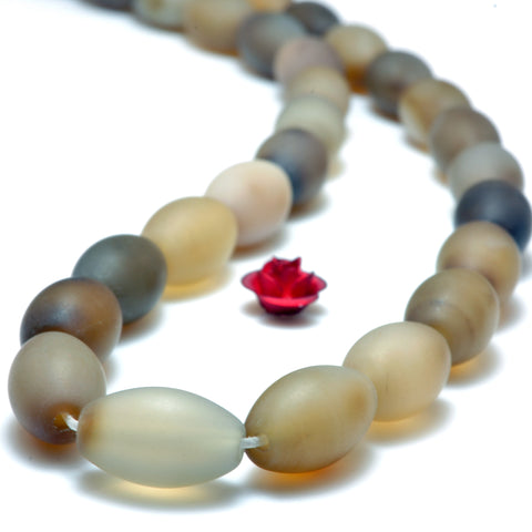 YesBeads Brown Agate matte drum rice beads wholesale gemstone jewelry handmake 8x12mm