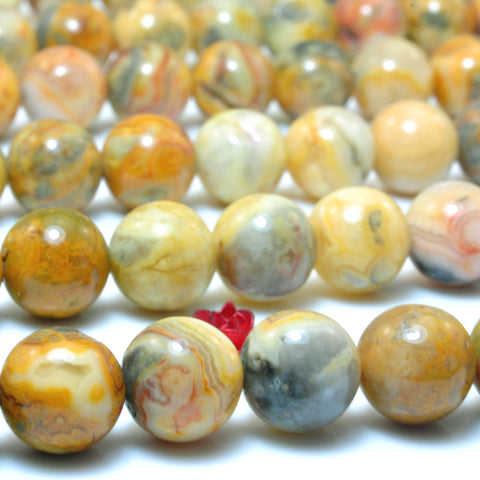 YesBeads Natural Yellow Crazy Lace Agate smooth round beads wholesale gemstone jewelry making 15"