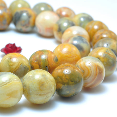 YesBeads Natural Yellow Crazy Lace Agate smooth round beads wholesale gemstone jewelry making 15"