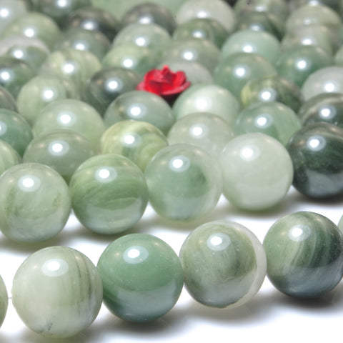 YesBeads Natural Green Line Quartz smooth round loose beads wholesale gemstone jewelry 15"