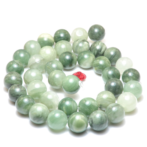 YesBeads Natural Green Line Quartz smooth round loose beads wholesale gemstone jewelry 15"