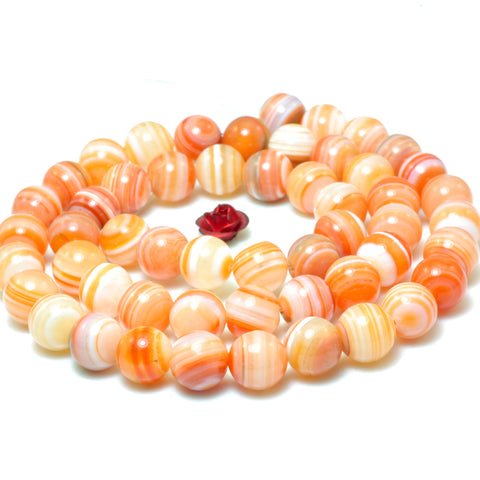YesBeads Orange Red Banded Agate smooth round beads wholesale gemstone jewelry making bracelet necklace diy