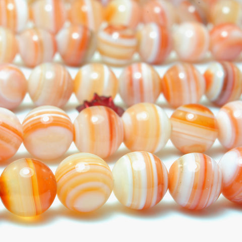 YesBeads Orange Red Banded Agate smooth round beads wholesale gemstone jewelry making bracelet necklace diy