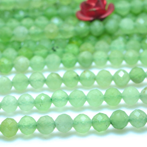 YesBeads Natural Green Nephrite micro faceted round loose beads gemstone wholesale jewelry 15"