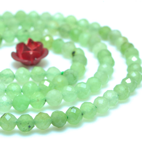 YesBeads Natural Green Nephrite micro faceted round loose beads gemstone wholesale jewelry 15"