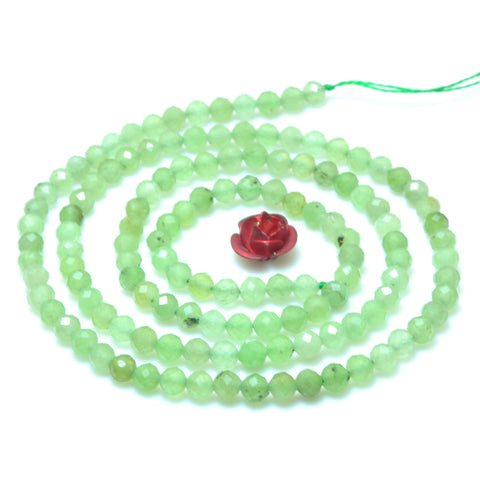 YesBeads Natural Green Nephrite micro faceted round loose beads gemstone wholesale jewelry 15"