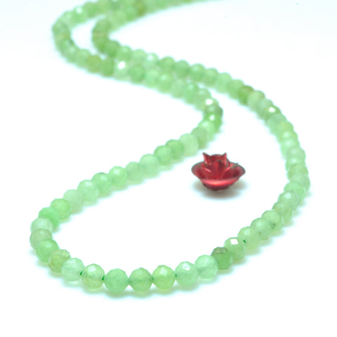 YesBeads Natural Green Nephrite micro faceted round loose beads gemstone wholesale jewelry 15"