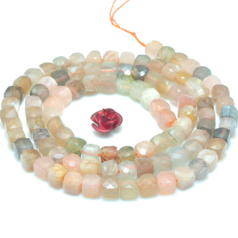 YesBeads Natural Rainbow Moonstone faceted cube loose beads gemstone wholesale jewelry 15"