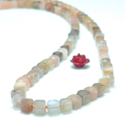 YesBeads Natural Rainbow Moonstone faceted cube loose beads gemstone wholesale jewelry 15"