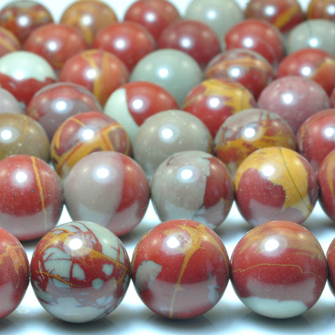 YesBeads Natural Noreena Jasper smooth round beads Australian red picture jasper wholesale gemstone jewelry 15"