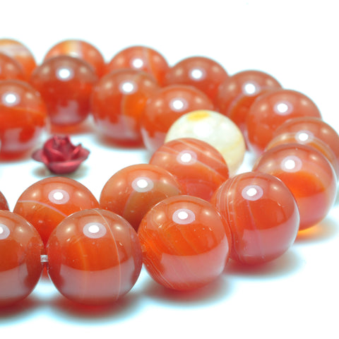YesBeads Natural Red Banded Agate smooth round beads wholesale gemstone jewelry making 15"