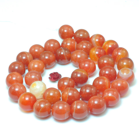 YesBeads Natural Red Banded Agate smooth round beads wholesale gemstone jewelry making 15"
