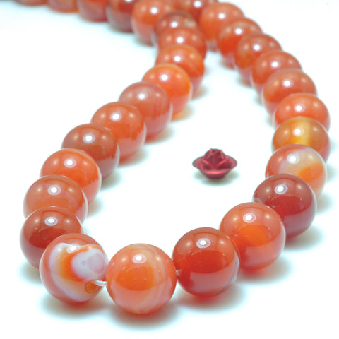 YesBeads Natural Red Banded Agate smooth round beads wholesale gemstone jewelry making 15"