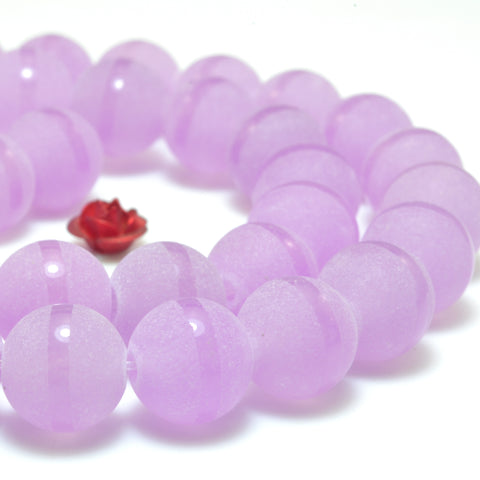 YesBeads Purple Jade Oneline matte round beads wholesale gemstone jewelry making 15"