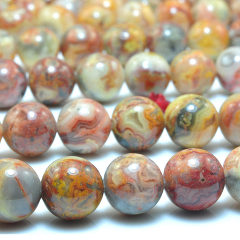 Natural Mexican Red Crazy Lace Agate smooth round beads gemstone wholesale jewelry making diy bracelet necklace