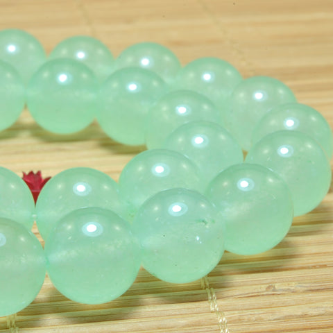 YesBeads Green Jade smooth round loose beads wholesale gemstone jewelry making 15"