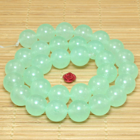 YesBeads Green Jade smooth round loose beads wholesale gemstone jewelry making 15"