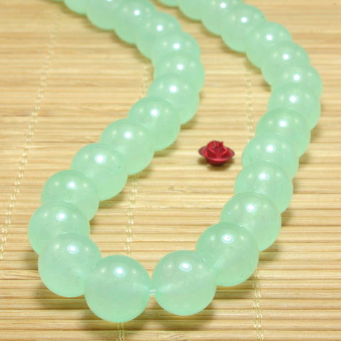 YesBeads Green Jade smooth round loose beads wholesale gemstone jewelry making 15"