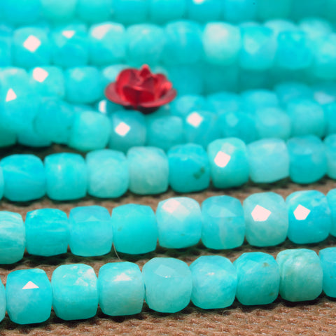 Natural Amazonite gemstone faceted cube beads wholesale jewelry making diy bracelet necklace