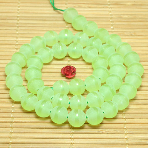 YesBeads Greeb Jade Oneline matte round loose beads gemstone wholesale jewelry 15"