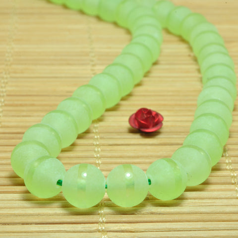 YesBeads Greeb Jade Oneline matte round loose beads gemstone wholesale jewelry 15"