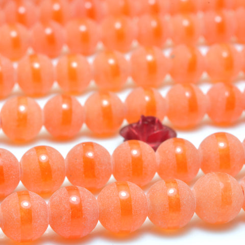 YesBeads Orange Jade oneline matte round beads wholesale gemstone jewelry making 15"
