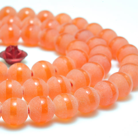 YesBeads Orange Jade oneline matte round beads wholesale gemstone jewelry making 15"