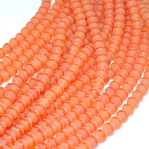 YesBeads Orange Jade oneline matte round beads wholesale gemstone jewelry making 15"