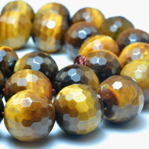 Natural Yellow Tiger's Eye faceted round beads gemstone wholesale jewelry making bracelet diy