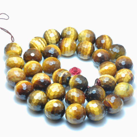 Natural Yellow Tiger's Eye faceted round beads gemstone wholesale jewelry making bracelet diy