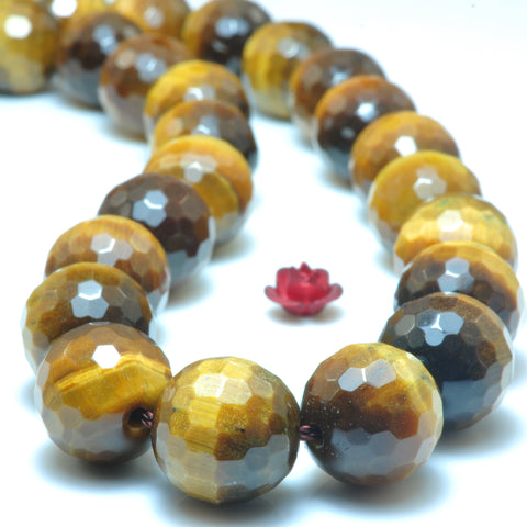 Natural Yellow Tiger's Eye faceted round beads gemstone wholesale jewelry making bracelet diy