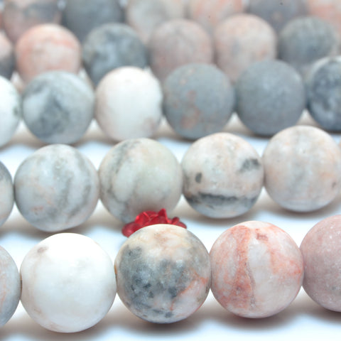 Natural Pink Zebra Jasper matte round loose beads wholesale gemstone jewelry making 15"