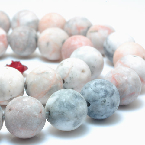 Natural Pink Zebra Jasper matte round loose beads wholesale gemstone jewelry making 15"