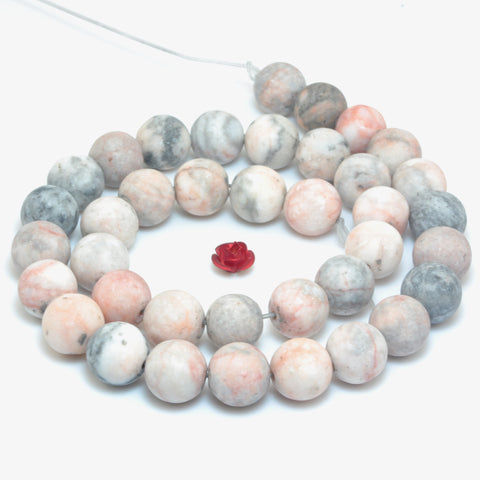 Natural Pink Zebra Jasper matte round loose beads wholesale gemstone jewelry making 15"