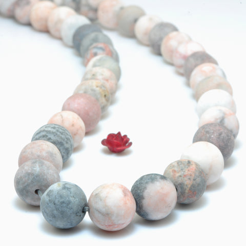 Natural Pink Zebra Jasper matte round loose beads wholesale gemstone jewelry making 15"