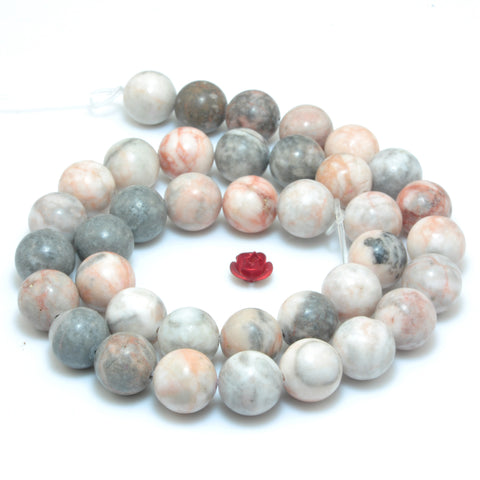YesBeads Natural Pink Zebra Jasper smooth round loose beads wholesale gemstone jewelry making 15"