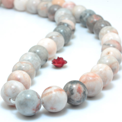 YesBeads Natural Pink Zebra Jasper smooth round loose beads wholesale gemstone jewelry making 15"