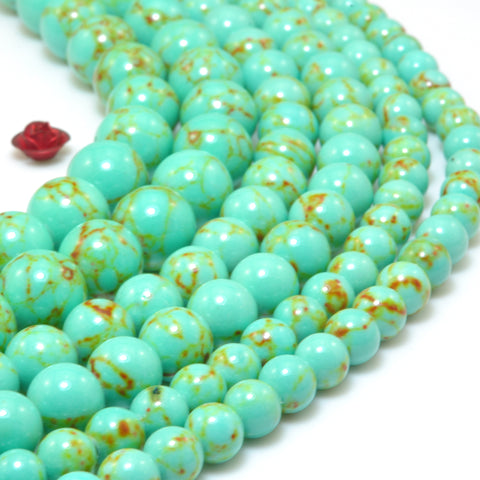 Green Turquoise smooth round Synthetic beads wholesale gemstone jewelry making bracelet diy stuff
