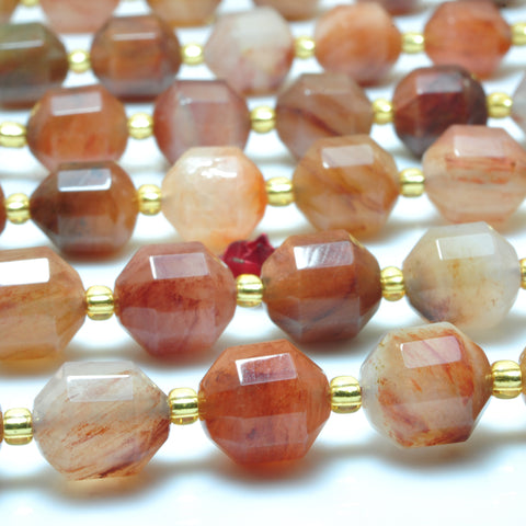 YesBeads Natural Red Lodolite Quartz double terminated point beads wholesale Phantom Crystal 15"