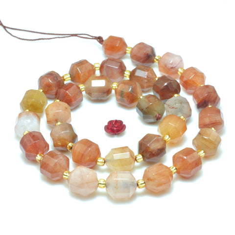 YesBeads Natural Red Lodolite Quartz double terminated point beads wholesale Phantom Crystal 15"