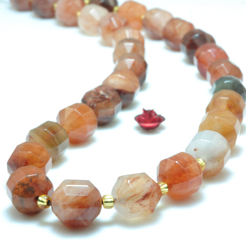 YesBeads Natural Red Lodolite Quartz double terminated point beads wholesale Phantom Crystal 15"