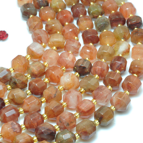 YesBeads Natural Red Lodolite Quartz double terminated point beads wholesale Phantom Crystal 15"