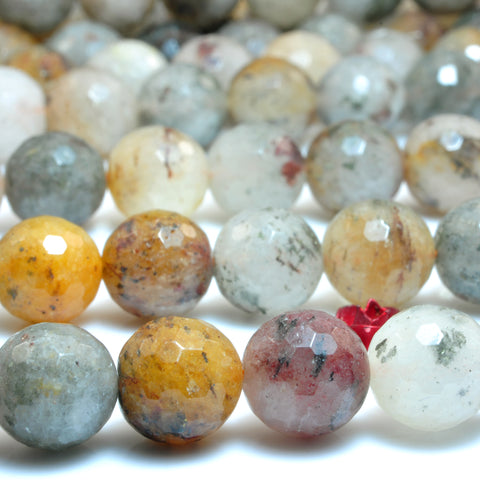 YesBeads Natural Lodolite Quartz faceted round beads wholesale Phantom Crystal gemstone jewelry 15"
