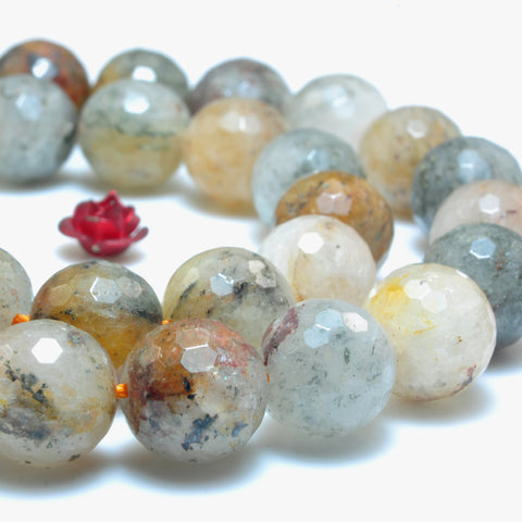 YesBeads Natural Lodolite Quartz faceted round beads wholesale Phantom Crystal gemstone jewelry 15"