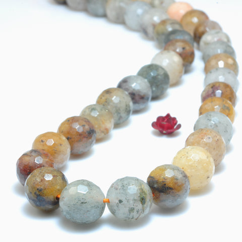 YesBeads Natural Lodolite Quartz faceted round beads wholesale Phantom Crystal gemstone jewelry 15"
