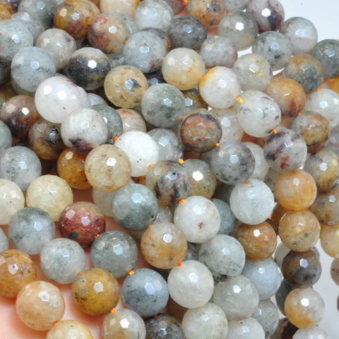 YesBeads Natural Lodolite Quartz faceted round beads wholesale Phantom Crystal gemstone jewelry 15"