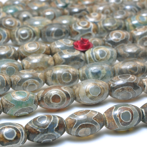 YesBeads Tibetan Agate Dzi three-eyes smooth rice beads wholesale gemstone jewelry making
